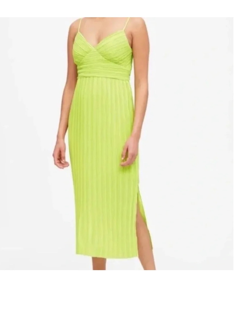 Banana Republic Lime-Green Pleated Spaghetti-Strap Midi Dress